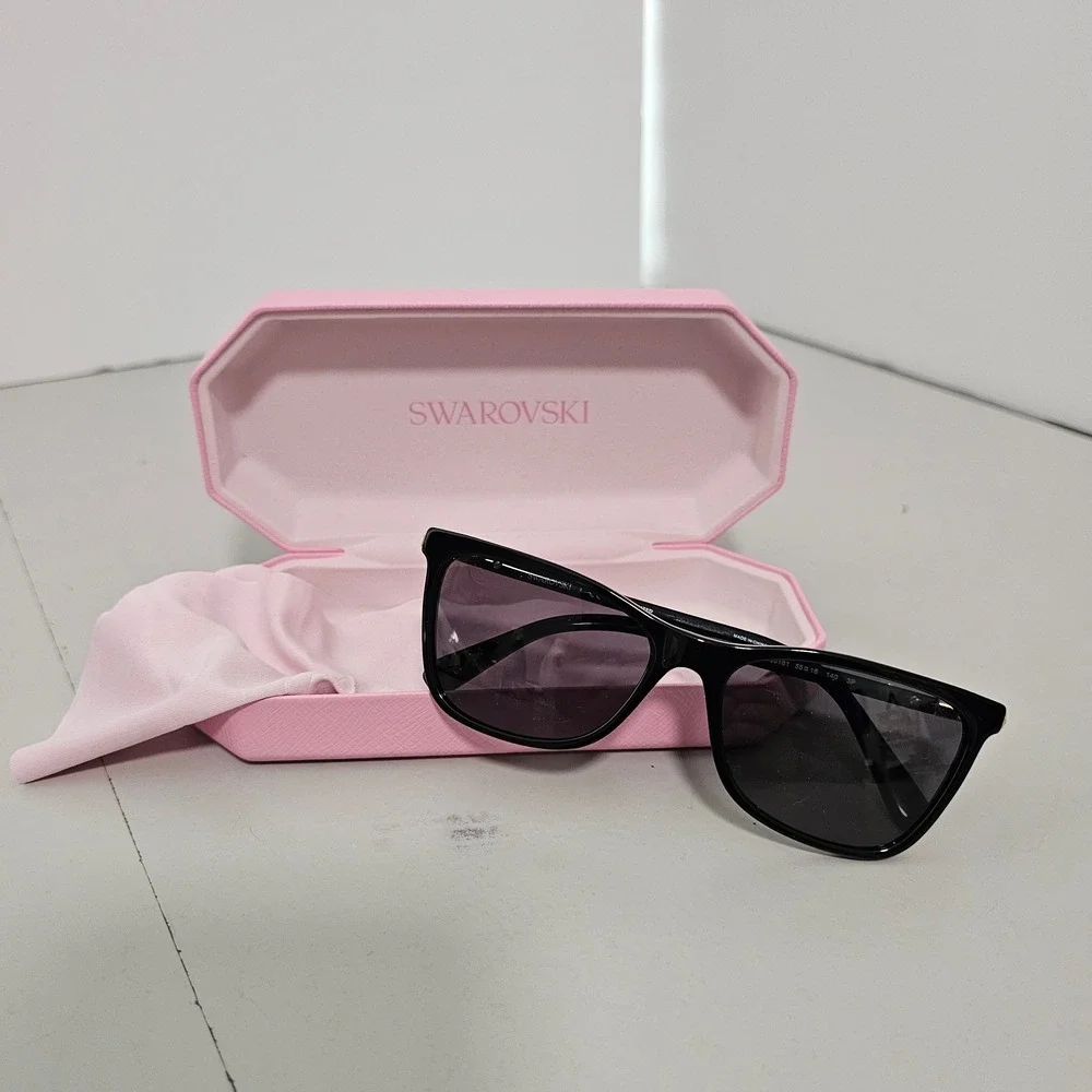 Swarovski Sunglasses Women Black‎ Polarized SK6004 Crystal Gold Accents Luxury ~